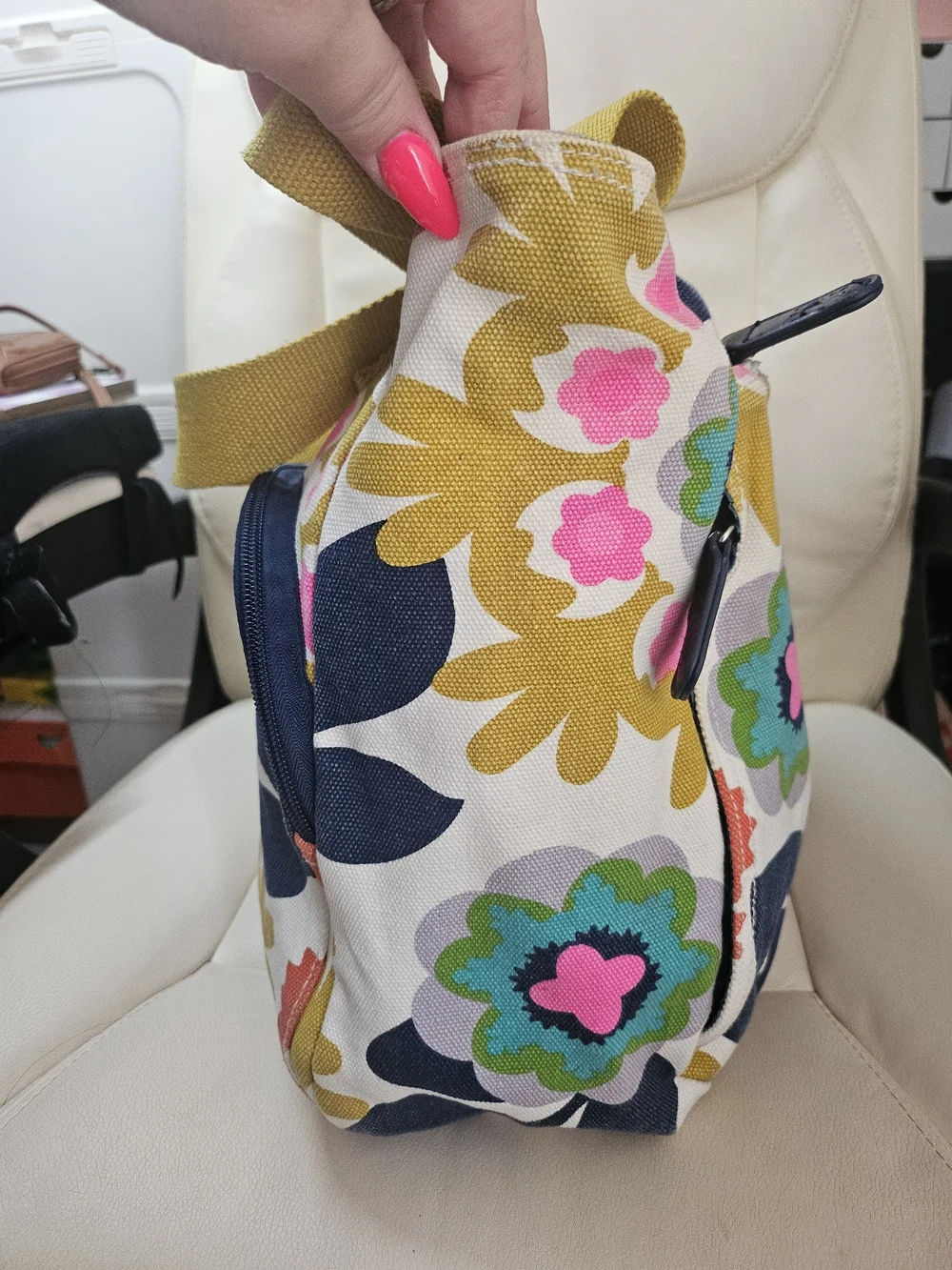 Floral Canvas Tote Bag with Yellow Handles - Picture 3 of 13